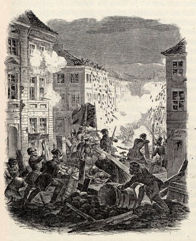 Barricada lutando no Cölln Townhall em Berlim na noite de 18 para 19 de março de 1848. de Robert Kretschmer