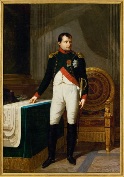 O Imperador Napoleão I como Coronel dos Chasseurs a cheval de la garde ... (pintura sobre tela) de Robert Lefevre