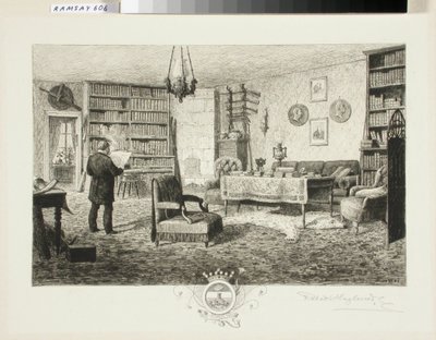 Adolf Erik Nordenskjöld na sua biblioteca de Robert Ludvig Haglund