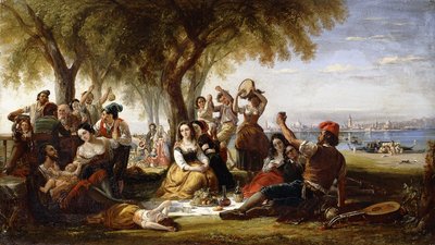 Uma cena de festa, no Lido, perto de Veneza, 1848 de Robert McInnes