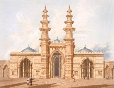 Os Minaretes de Ahmedabad, do Volume I de "Cenário, Fantasias e Arquitetura da Índia", gravados por G. Hawkins, gravados por T. Fielding e coloridos por J.B. Hogarth de Robert Melville (after) Grindlay