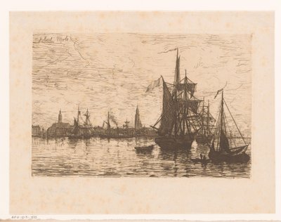 Vista de Antuérpia com navios em primeiro plano de Robert Mols