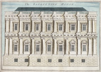 Banqueting House, Whitehall, de "Um livro sobre as perspectivas dos lugares notáveis da cidade de Londres", c.1700 (gravura) de Robert Morden