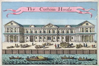 Alfândega, de "Um livro das perspectivas dos lugares notáveis em e sobre a cidade de Londres", c.1700 de Robert Morden