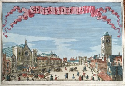 Westminster Hall, de "Um livro das perspectivas dos lugares notáveis em e sobre a cidade de Londres", c.1700 de Robert Morden