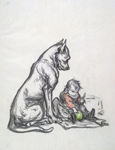 Cão e criança, início do século XX de Robert Noir