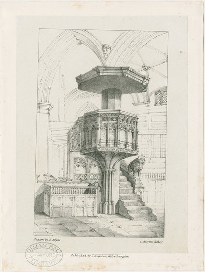 Wolverhampton - Púlpito na Igreja de São Pedro: litografia, sd [c 1844] (impressão) de Robert Noyes