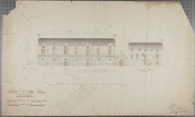 Desenho arquitetônico da Biblioteca da Universidade, 1827 (lápis e wc no papel) de Robert Payton Reid