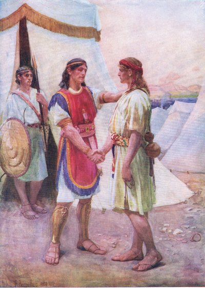 David e Johnathan, de The Bible Picture Book publicado por Thomas Nelson, c.1950 (litho) de Robert Payton Reid