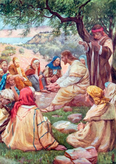 Jesus ensina os seus discípulos a rezar (litografia a cores) de Robert Payton Reid