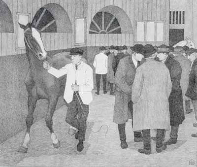 Negociantes de cavalos no Barbican (Barbican No.2) 1921 (litho) de Robert Polhill Bevan