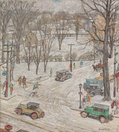 Cena de rua no inverno (óleo sobre tela) de Robert Reid
