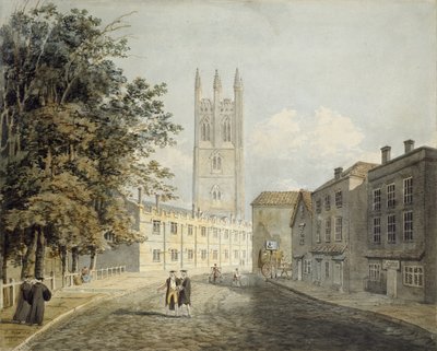 Magdalen College e o Eastern End da High Street, Oxford, 1795 (aquarela sobre indicações em grafite) de Robert Revd Nixon