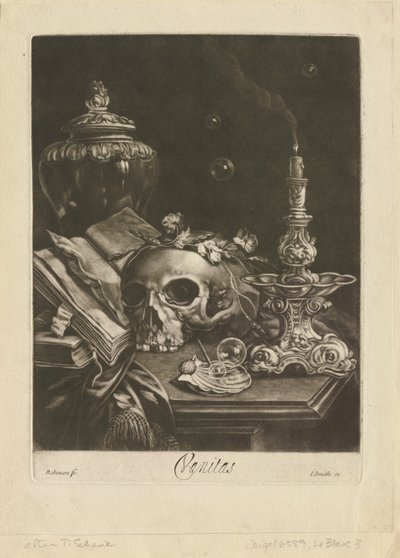 Vanitas Still Life, c.1685-88 (mezzotint com buril) de Robert Robinson