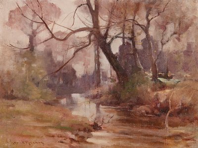 Uma limpeza silenciosa à beira do rio (óleo sobre tela) de Robert Russell MacNee