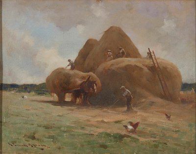 Recolhendo o feno (óleo sobre tela) de Robert Russell MacNee