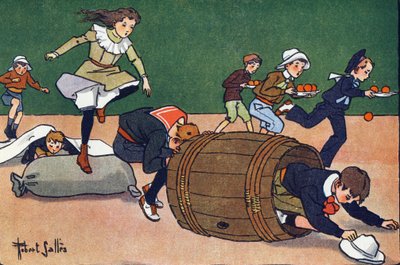 A corrida de obstáculos. Gravação em "O que estamos a jogar? "por E. Weber com desenhos a aguarela de Robert Salles (1871-1929). Librairie Garnier Freres, Paris de Robert Salles