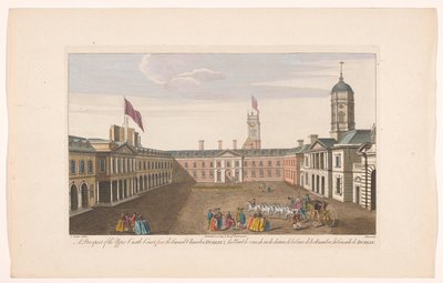 Gezicht op de Upper Castle Yard van Dublin Castle Uma perspectiva do Upper Castle Court, da Câmara do Conselho, Dublin (título no objeto) de Robert Sayer (possibly)