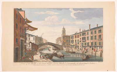 Gezicht op de Ponte delle Guglie sobre de Canale di Cannaregio te Venetië Uma vista da ponte sobre o Canal Reggio; e a Igreja de São Jeremias ao Grande Canal de Veneza (título no objeto) Venetië (título da série) de Robert Sayer