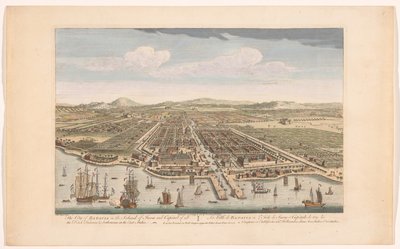 Gezicht op de stad Batavia
A cidade de Batávia na ilha de Java e capital de todas as fábricas e colónias holandesas nas Índias Orientais (título sobre o objecto)
Nederzettingen van de VOC (título da série) de Robert Sayer