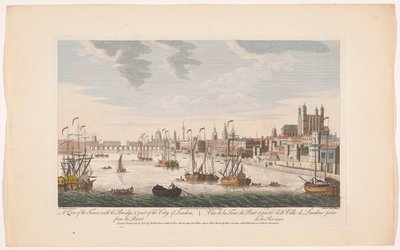 Gezicht op de stad Londen gezien vanaf de rivier de Theems
Uma vista da Torre, com a Ponte, & parte da cidade de Londres. A partir do rio (título sobre o objecto)
Londen (título da série) de Robert Sayer