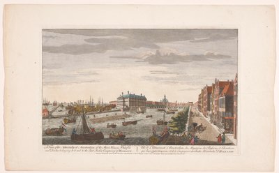 Gezicht op het Admiraliteitsmagazijn te Amsterdam Uma vista do Almirantado em Amsterdã, dos armazéns, cais e docas, pertencentes a ele, e à Companhia das Índias Orientais da Holanda (título no objeto) Holanda (título da série) de Robert Sayer