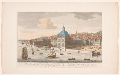 Vista do Palácio Real em Lisboa Uma vista do palácio do rei de Portugal em Lisboa (título no objeto) Madrid e Lisboa (título da série) de Robert Sayer