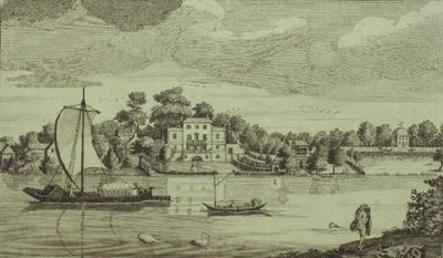Vista da Celebrada Casa do Sr. Papa em Twickenham, c.1750 (gravura) de Robert Sayer
