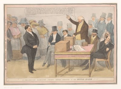 Spotprent over de British Museum
Um exame parlamentar que toca certas curiosidades no Museu Britânico (título sobre o objecto)
Folha mensal de caricaturas nº 41. (título sobre o objecto) de Robert Seymour (possibly)