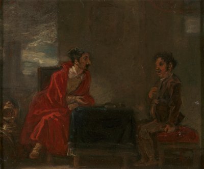 Ilustração para Dom Quixote, Duas figuras numa mesa de Robert Smirke