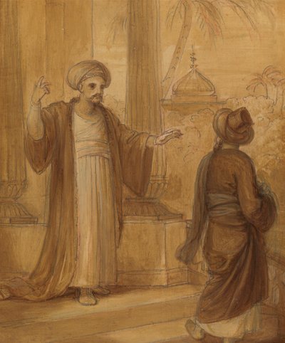 Ilustração para um Romance Oriental, possivelmente "As Noites Árabes", com Duas Figuras Masculinas de Pé de Robert Smirke