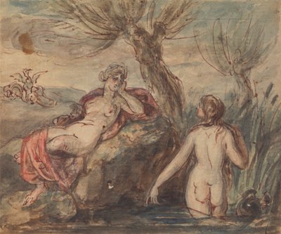 Duas mulheres a desfrutar do seu tempo por um riacho de Robert Smirke