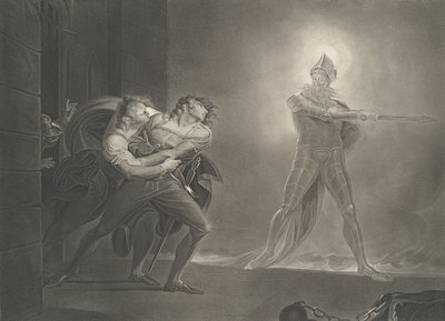Hamlet, Horatio, Marcellus and the Ghost Shakespeare, Haml..., publicado pela primeira vez em 1796, reeditado em 1852. de Robert Thew