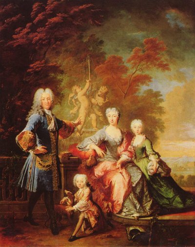 Alemão: Retrato de Ferdinand Adolf, Conde von Plettenberg e da sua família Retrato do Conde Ferdinand von Plettenberg e da sua família de Robert Tournieres