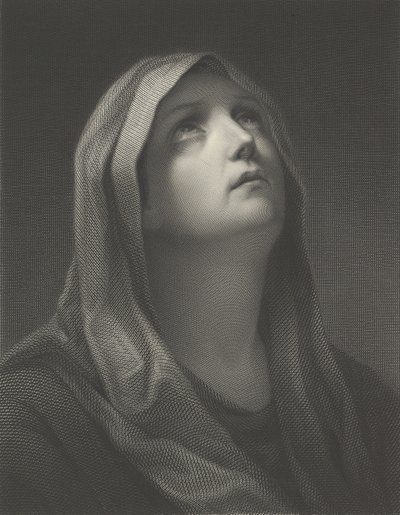 Cabeça da Virgem olhando para a direita, depois de Reni, 1869. de Robert Trossin
