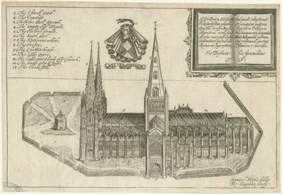 Catedral de Lichfield - Vista sul: gravura em chapa de cobre, séc. XVII de Robert Vaughan