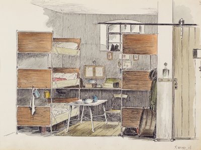The Artists Horse Box, 2.5., 1915 (caneta e tinta com wc no papel) de Robert Walker