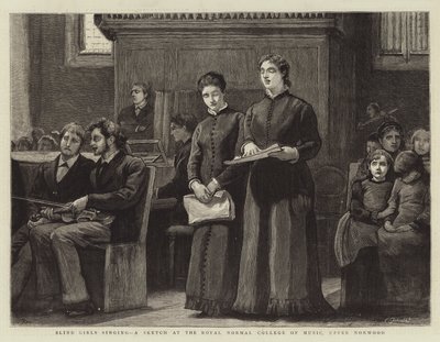 Meninas cegas cantando, um esboço no Colégio Normal Real de Música, Upper Norwood de Robert Walker Macbeth