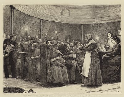 Nosso pobre de Londres, um chá para setecentos vagabundos e mendigos em Moorgate Street Hall de Robert Walker Macbeth