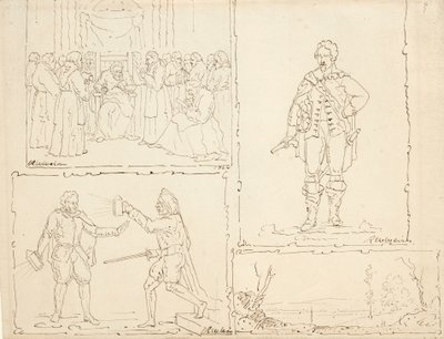 Quatro esboços, 1824 (caneta e tinta marrom em papel brilhante) de Robert Walter Weir