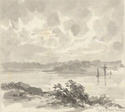 Paisagem - Vista de um lago e colinas de Robert Walter Weir