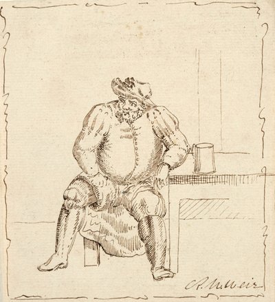 Esboço do homem sentado com caneca, possivelmente Falstaff de Robert Walter Weir