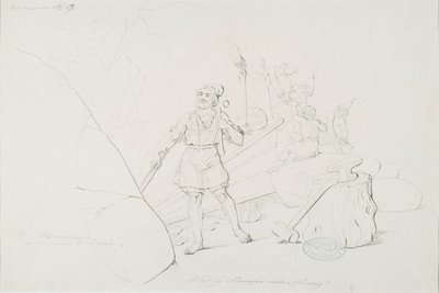 Ilmarinen takoo sampoa ; Originaalipiirustus piirrossarjaan "Kalewala, poema nacional finlandês, apresentado em desenhos R.W.Ekman" de Robert Wilhelm Ekman