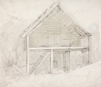O fim de um dormitório com telhado de colmo e chão de pedra de Robert Wilhelm Ekman