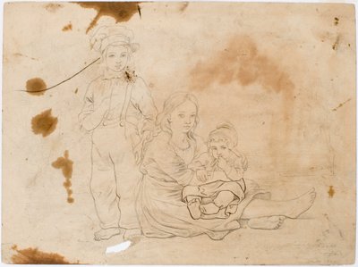 Crianças de Småland, uma rapariga com uma criança ao colo e um rapaz ao seu lado de Robert Wilhelm Ekman