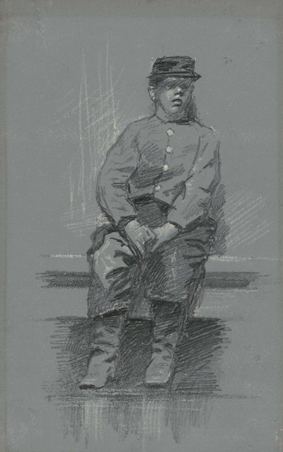 O Cadete, c.1895 (grafite na pastilha cinza) de Robert William Vonnoh