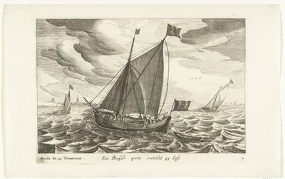 Boeiers Een Boeijer groot sobre 44 Last / Boïer de 44 Tonneaux (título no objeto) Hollandse scheepstypen, 1627 (título da série) Vários navios Don ton se sert dans les Unies Províncias / Ícones de vários navios holandeses cujo uso é principalmente nas água de Robert de Baudous (possibly)