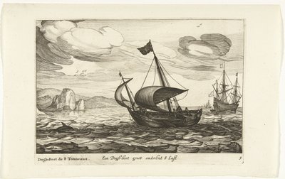 Dogger de bota de cachorro Een Dogh-boot groot cerca de 8 Last / Dogh-Boot de 8 Tonneaux (título no objeto) Hollandse scheepstypen, 1627 (título da série) Vários navios Don ton se sert dans les Unies Províncias / Ícones de vários navios holandeses cujo uso de Robert de Baudous (possibly)