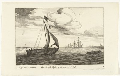 Vrachtkagen Een Vracht-kaghe groot cerca de 6 Last / Cague de 6 Tonneaux (título no objeto) Hollandse scheepstypen, 1627 (título da série) Vários navios Don ton se sert dans les Unies Províncias / Ícones de vários navios holandeses cujo uso é principalment de Robert de Baudous (possibly)