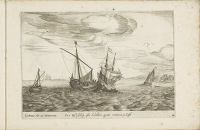 Navio ou isqueiro
Een Wyt-schip ofte Lichter groot omtrent 30 Last / Lichter de 30 Tonneaux (título sobre o objecto)
Diversas navires dont on se sert dans les Provinces Unies / Icones variarum navium Hollandicarum quarum usus maximè in aquis interioribus de Robert de Baudous (possibly)